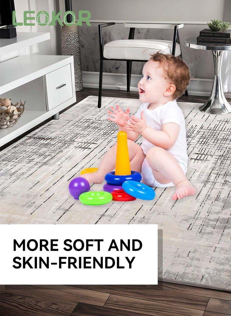 LEOKOR Area Rug with Non-Slip Backing, Washed Large Luxury Carpet for Home Decor, Dirt-Resistant and Water-Absorbent Floor Mat, Soft Short Pile Rugs for Living Room Bedroom Dining Room 140*200CM - Image 3