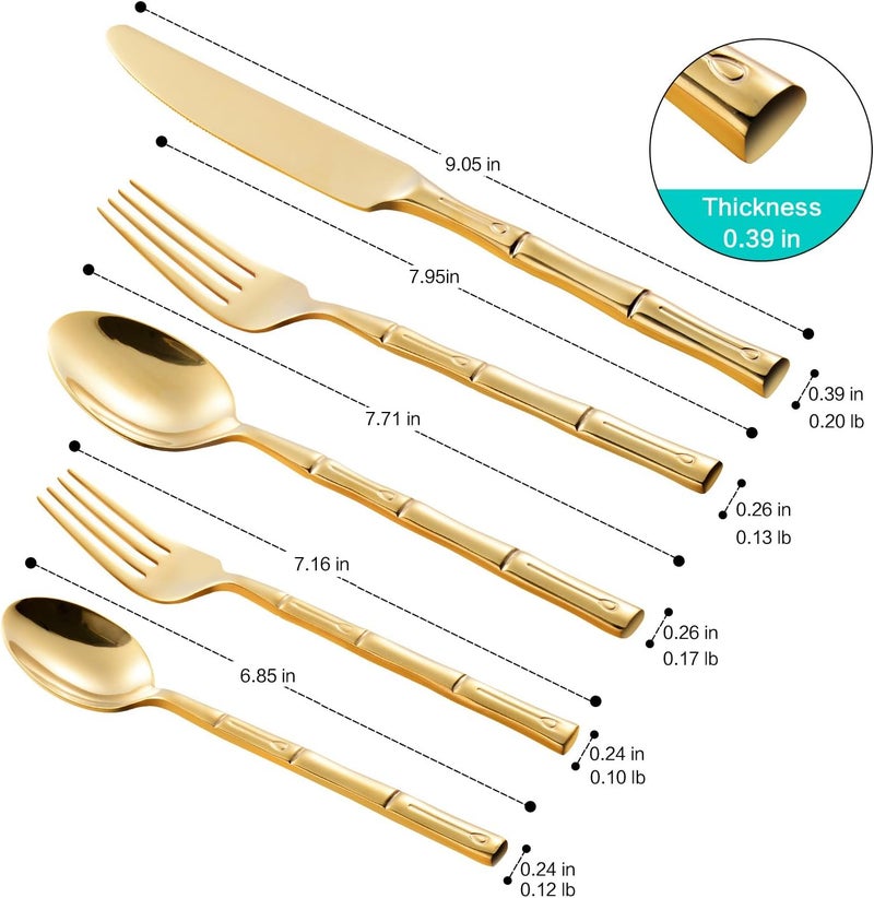 Flatasy Flatware Set Gold Silverware Set Stainless Steel Bamboo Handle Cutlery Set Mirror Polished 40 Pieces for Home Kitchen Restaurant Hotel Wedding Housewarming Gift Service for 8 - Image 5