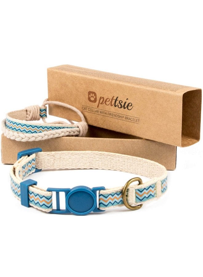 Pettsie Pettsie Easy Adjustable Cat Collar Set, Safety Breakaway Buckle, Matching Friendship Bracelet, Soft Cotton for Sensitive Skin, Ideal for Kitty Lovers, Fits Neck Sizes 7.5-11.5 Inches, Blue  - Image 1
