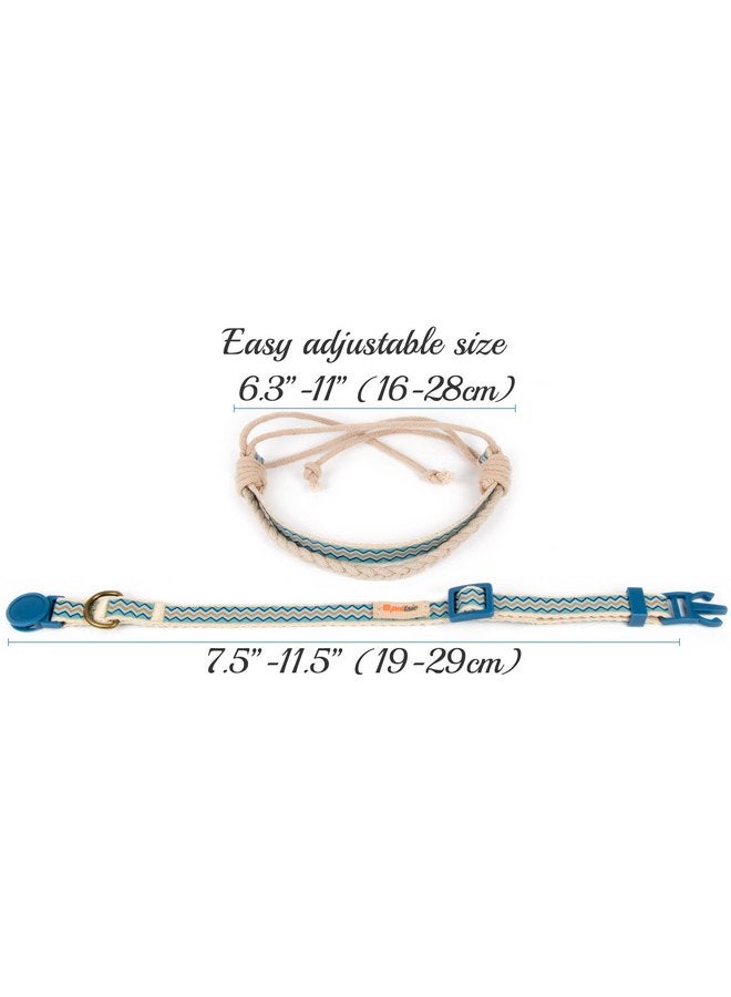 Pettsie Pettsie Easy Adjustable Cat Collar Set, Safety Breakaway Buckle, Matching Friendship Bracelet, Soft Cotton for Sensitive Skin, Ideal for Kitty Lovers, Fits Neck Sizes 7.5-11.5 Inches, Blue  - Image 5