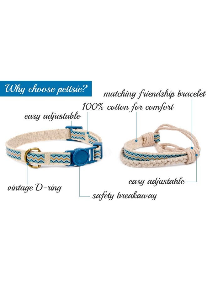 Pettsie Pettsie Easy Adjustable Cat Collar Set, Safety Breakaway Buckle, Matching Friendship Bracelet, Soft Cotton for Sensitive Skin, Ideal for Kitty Lovers, Fits Neck Sizes 7.5-11.5 Inches, Blue  - Image 3