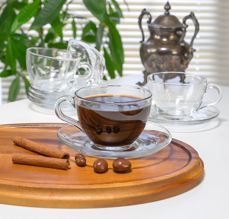 bellemax Premium Classic Glass Tea & Coffee Cup and Saucer (6 Cups and 6 Saucers) - 250 ML, for Transparent Espresso Cappuccino hot Chocolate, Cups and Saucer Set for Coffee, Green Tea (BS-02) - Image 4