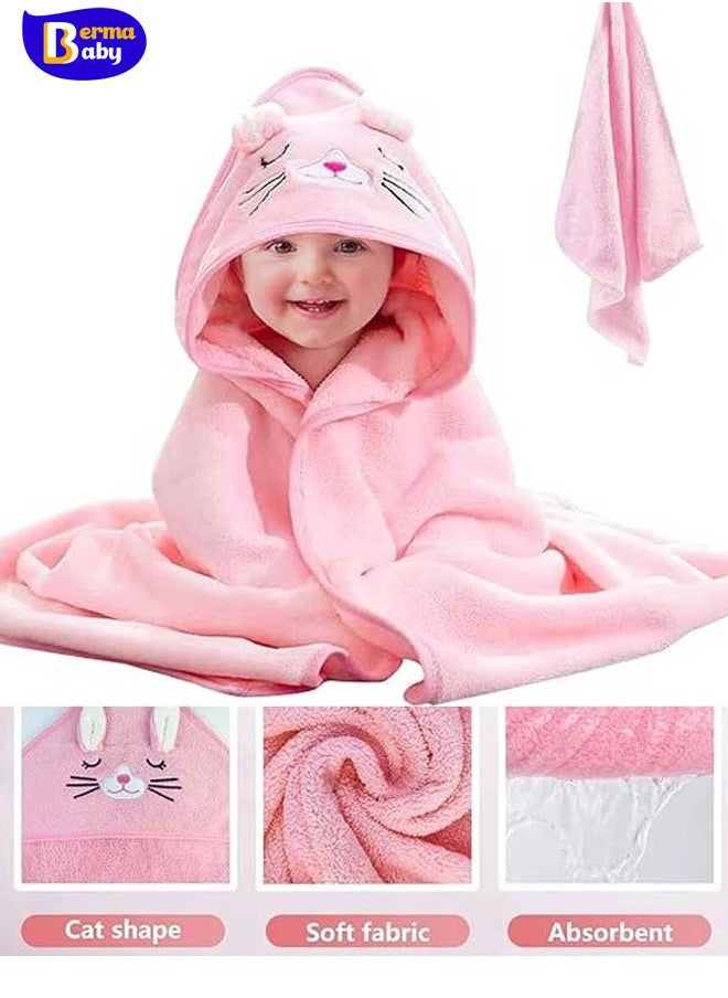 Berma Baby - Baby Hooded Towels, Newborn Bathrobe, Newborn Towel Set with Hood, Soft and Super Absorbent Towel for Babies and Children 0-3 Years (Pink) - Image 1