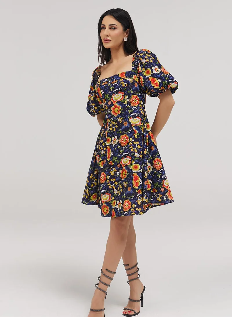 Zigzag  Square Neck Skater Dress for Women | Best Price UAE