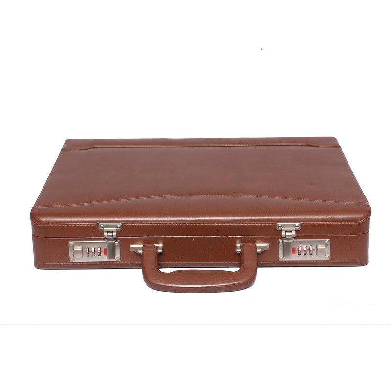 OBANI Tan Faux Leather Briefcase | Business Travel Document Suitcase | Adjustable Number Lock | Multiple Pockets - Image 1