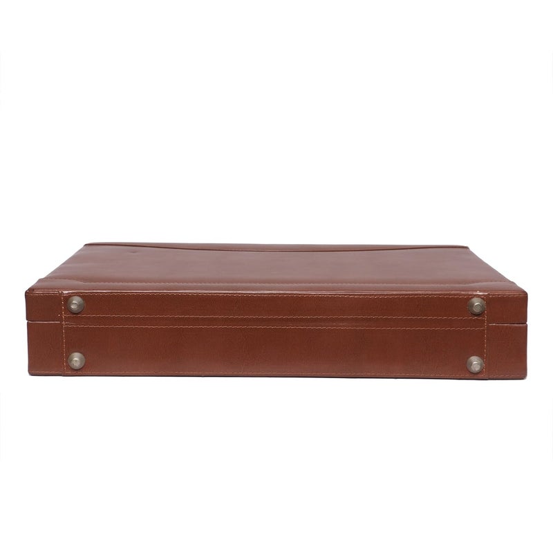 OBANI Tan Faux Leather Briefcase | Business Travel Document Suitcase | Adjustable Number Lock | Multiple Pockets - Image 5