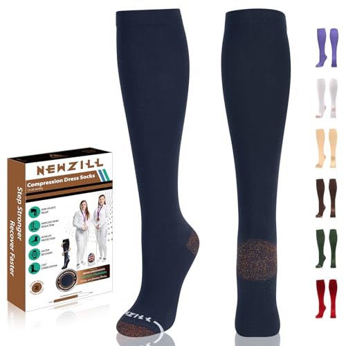 NEWZILL Copper Compression Dress Socks (15-20mmHg) for Men & Women, Cotton Rich Odor Control Best Stockings for Business Casual Running Medical Athletic Edema Diabetic Relief (Dark Blue, L/XL) - Image 2