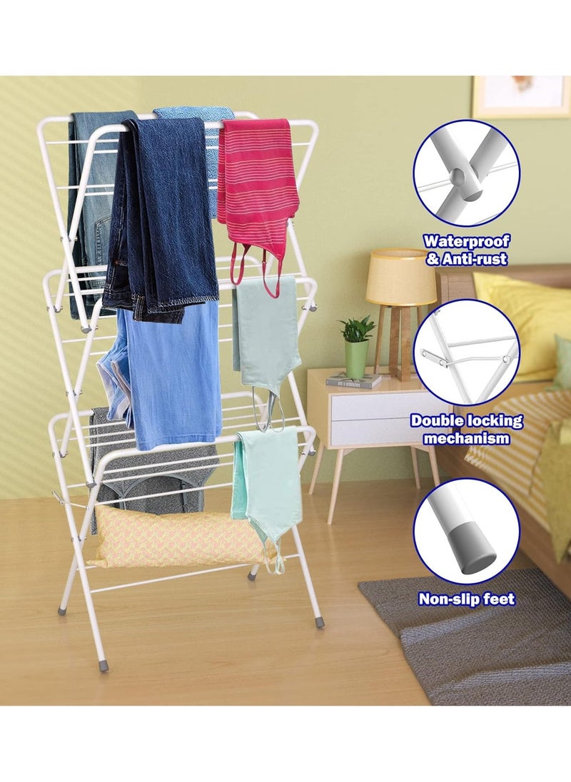 DubaiGallery - 3 Tier Steel Folding Concertina Clothes Airer Laundry Horse Dryer Ideal For Indoor Outdoor - Image 1