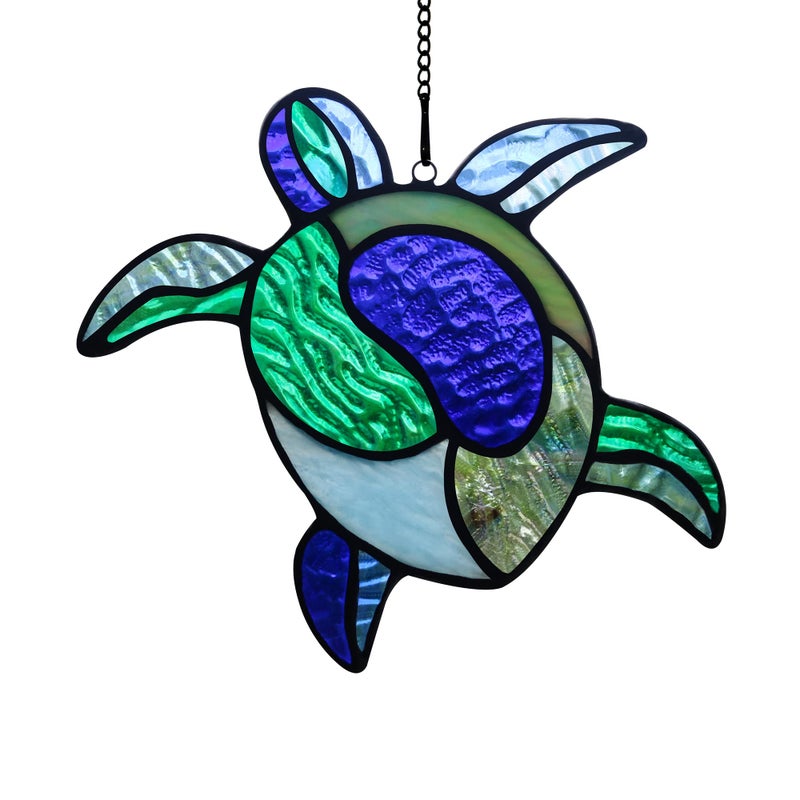 HAOSUM Sea Turtle Decor Stained Glass Window HangingNavy Turtle Suncatcher for GardenBathroomBackyard and Living RoomOcean Theme PartyHousewarming Party Decorations for Turtle Lovers