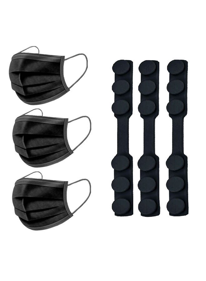 NIBEMINENT 6-Piece Face Surgical Mask With Strap Extension Ear Hook Black - Image 1