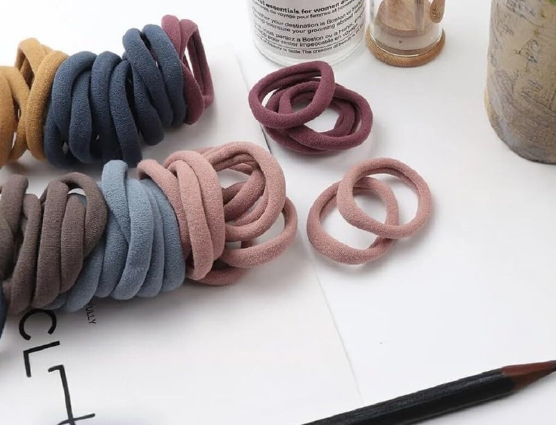 Elina Dark Colors Ponytail Holders Hair Ties Rubber Bands for School Girls, Women Cotton Soft for Thick Elastic Scrunchie Non-slip Stretchable Head Elastic (Pack of 30) - Image 2
