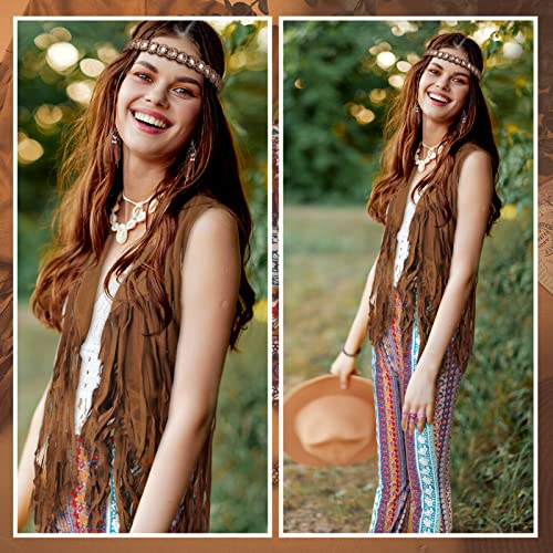 Leumoi 5 Pcs 60s 70s Costume for Women Disco Outfits Hippie Accessories Fringe Vest Boho Flared Pants Set for Halloween(XX-Large,Retro) - Image 2