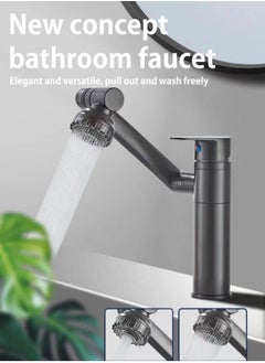LOOPITYS Grey bathroom faucet, 360 degree rotating bathroom faucet, bathroom sink faucet, single handle hot and cold water mixing faucet with 2 nozzle modes  - Image 1