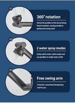 LOOPITYS Grey bathroom faucet, 360 degree rotating bathroom faucet, bathroom sink faucet, single handle hot and cold water mixing faucet with 2 nozzle modes  - Image 2