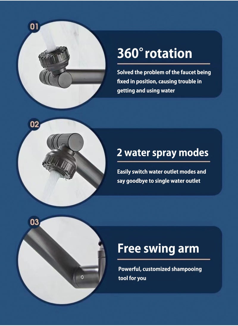 LOOPITYS - Grey bathroom faucet, 360 degree rotating bathroom faucet, bathroom sink faucet, single handle hot and cold water mixing faucet with 2 nozzle modes - Image 1
