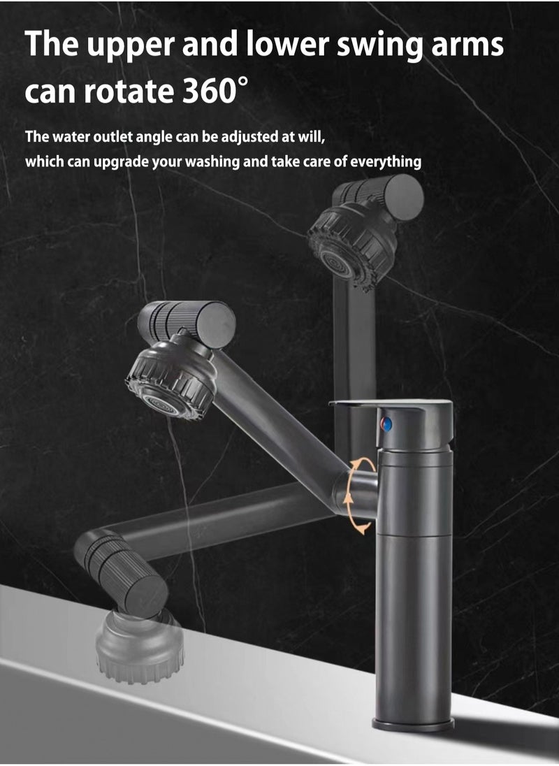 LOOPITYS - Grey bathroom faucet, 360 degree rotating bathroom faucet, bathroom sink faucet, single handle hot and cold water mixing faucet with 2 nozzle modes - Image 1