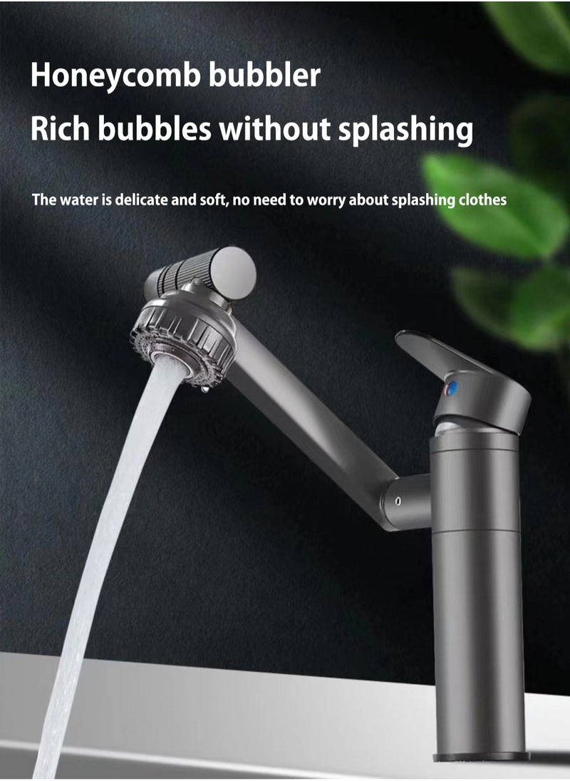LOOPITYS - Grey bathroom faucet, 360 degree rotating bathroom faucet, bathroom sink faucet, single handle hot and cold water mixing faucet with 2 nozzle modes - Image 1