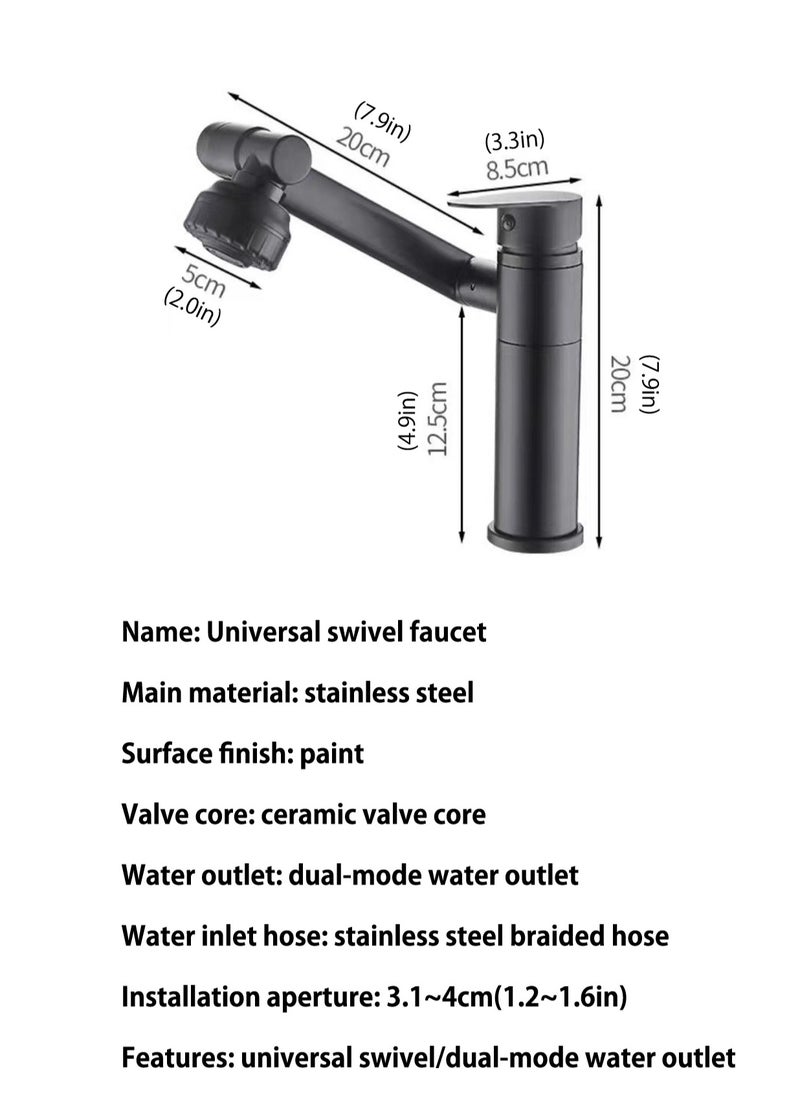 LOOPITYS - Grey bathroom faucet, 360 degree rotating bathroom faucet, bathroom sink faucet, single handle hot and cold water mixing faucet with 2 nozzle modes - Image 1