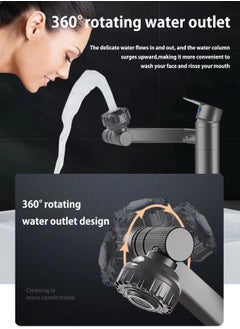 LOOPITYS Grey bathroom faucet, 360 degree rotating bathroom faucet, bathroom sink faucet, single handle hot and cold water mixing faucet with 2 nozzle modes  - Image 3