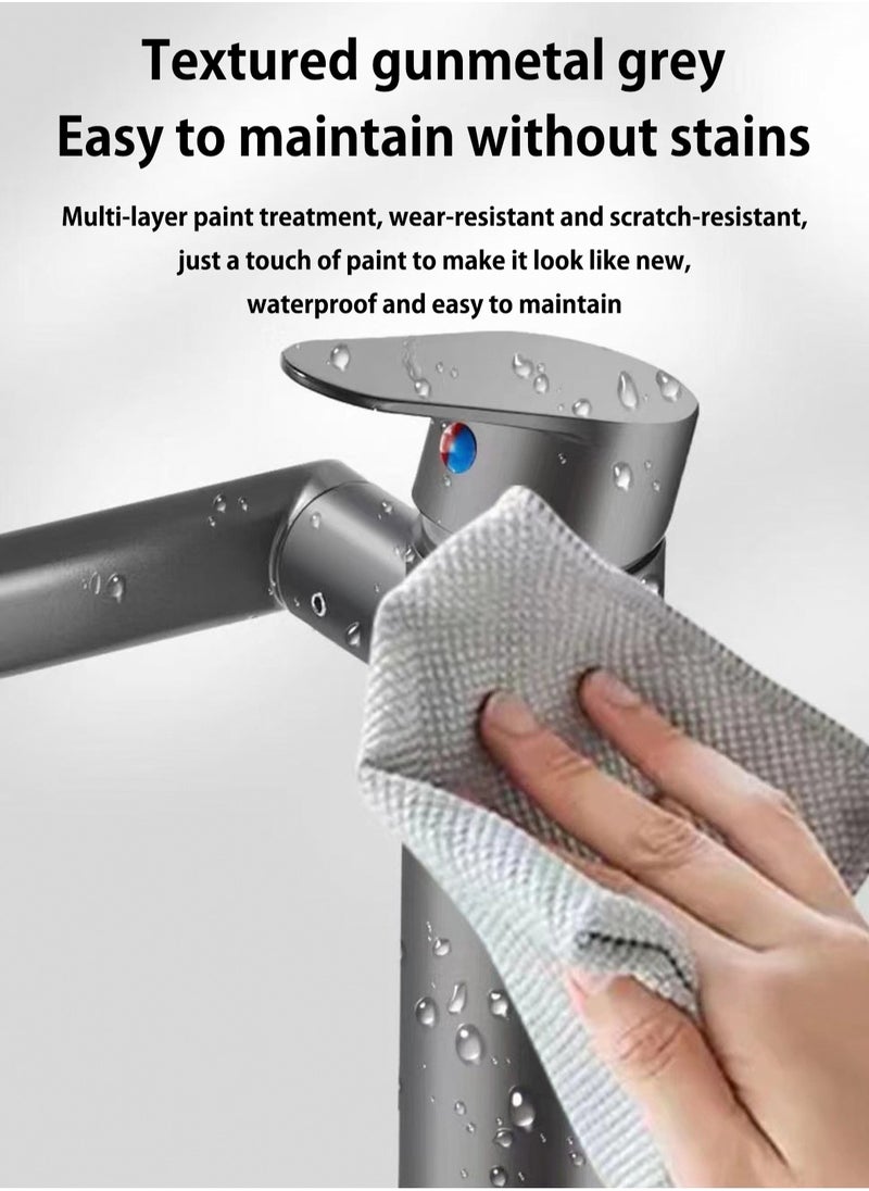 LOOPITYS - Grey bathroom faucet, 360 degree rotating bathroom faucet, bathroom sink faucet, single handle hot and cold water mixing faucet with 2 nozzle modes - Image 1