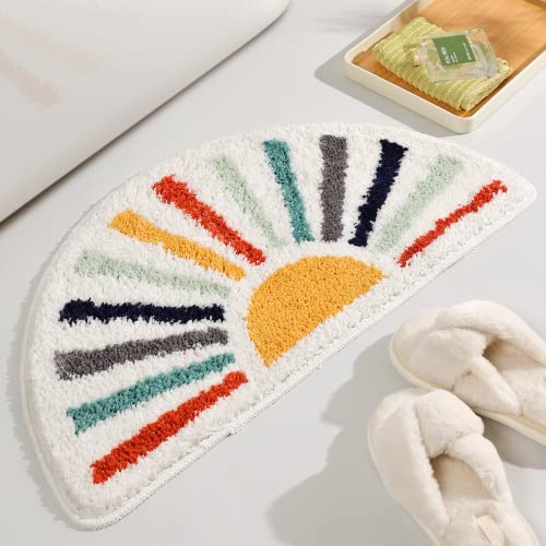 TRUEDAYS Colorful Boho Bath Mat Half Round Water Absorbent Non-Slip Bathroom Rugs, Machine Washable Soft Microfiber Sun Bath Rug for Bathroom, Shower, Room - Image 1