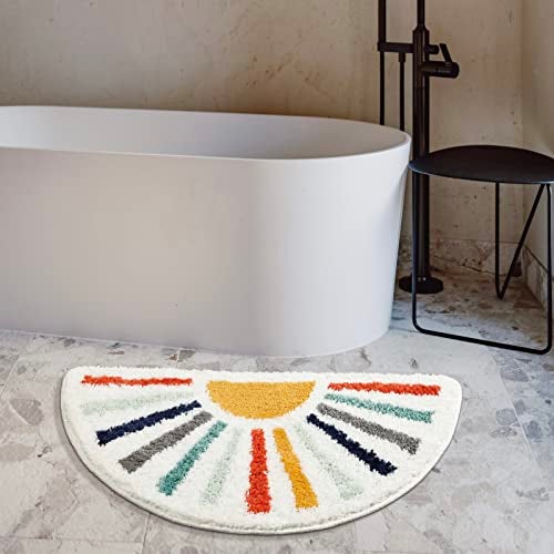 TRUEDAYS Colorful Boho Bath Mat Half Round Water Absorbent Non-Slip Bathroom Rugs, Machine Washable Soft Microfiber Sun Bath Rug for Bathroom, Shower, Room - Image 2