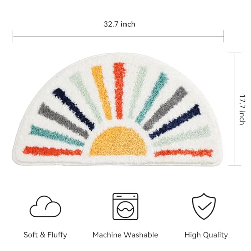 TRUEDAYS Colorful Boho Bath Mat Half Round Water Absorbent Non-Slip Bathroom Rugs, Machine Washable Soft Microfiber Sun Bath Rug for Bathroom, Shower, Room - Image 3