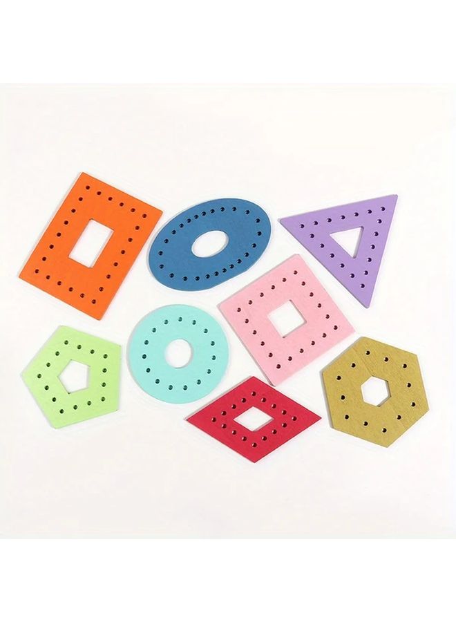 Colorful Wooden Lacing Cards 8pcs Threading Game Educational Toy Kids Valentine Gifts - Image 1