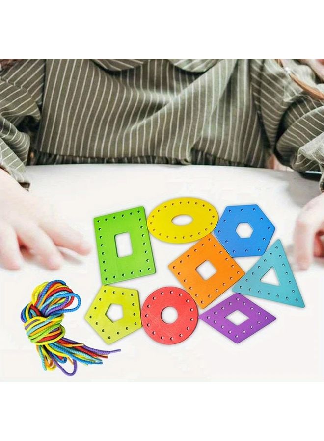 Colorful Wooden Lacing Cards 8pcs Threading Game Educational Toy Kids Valentine Gifts - Image 2