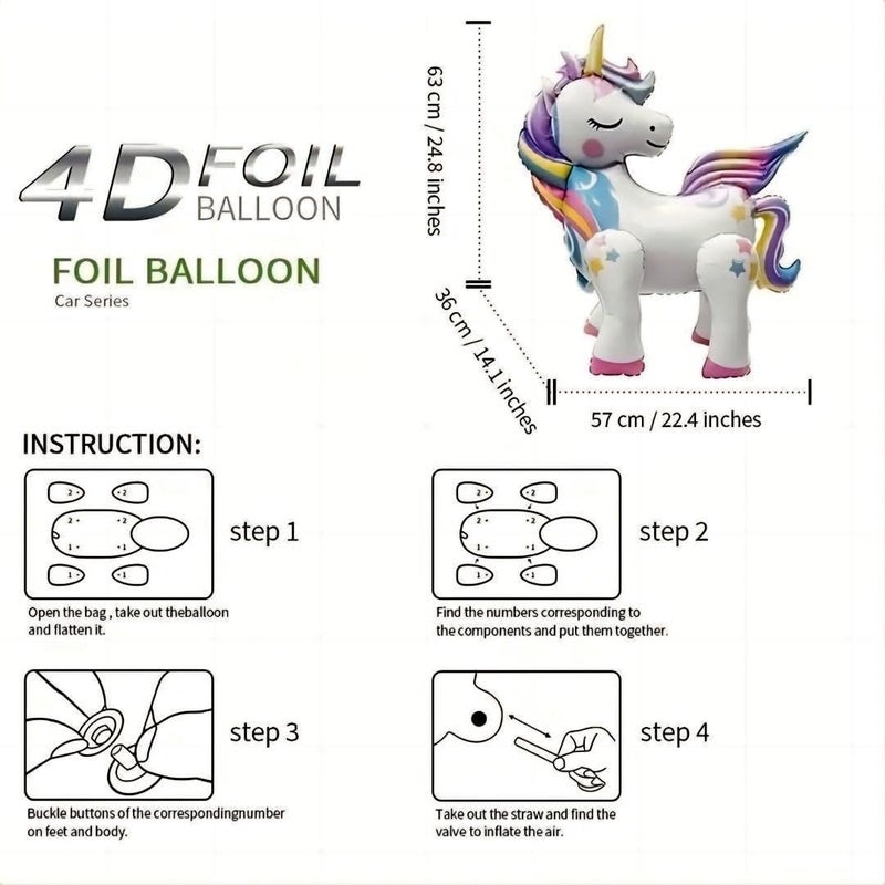 DUILE 5 Pcs Self Standing Unicorn Balloons - 3D Rainbow and Star Foil Balloons for Birthday Party Decorations and Supplies - Image 5