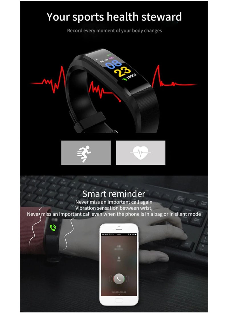 BSNL - 115 Plus Smart Bracelet Sleep Monitor Fitness Tracker With Call Message Notifications Green - Image 1