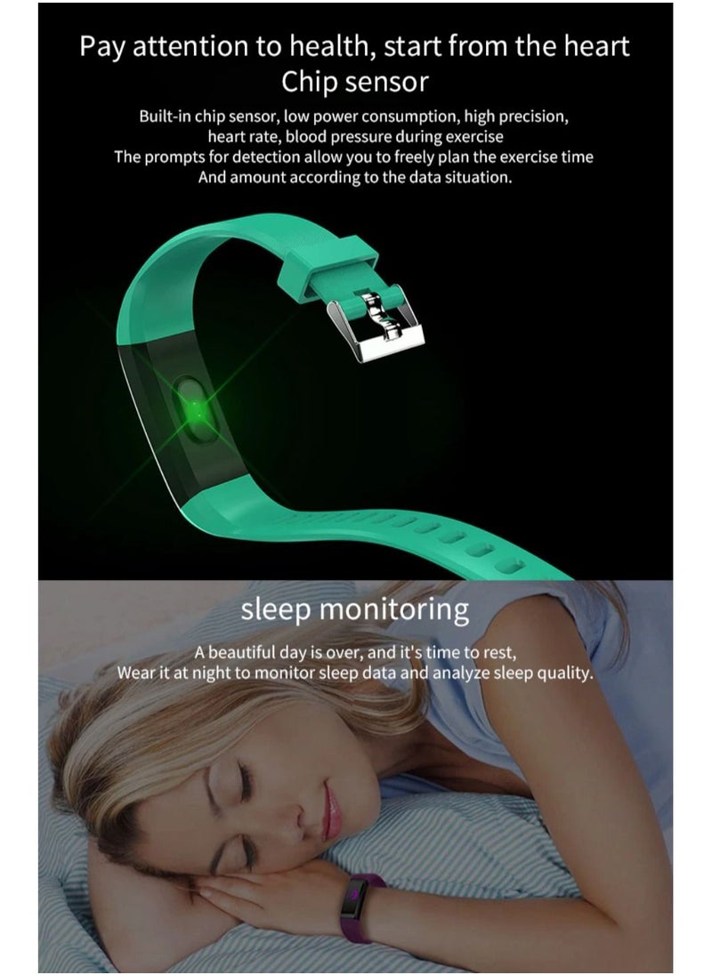 BSNL - 115 Plus Smart Bracelet Sleep Monitor Fitness Tracker With Call Message Notifications Green - Image 1