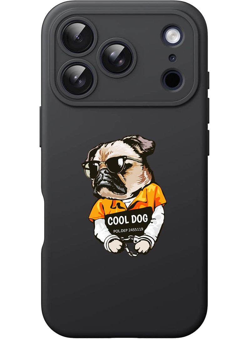 Theodor Protective Slim Fit Case Liquid Silicone Cover with Full Body Protection Anti-Scratch Shockproof Case For Apple iPhone 17 Pro Max (Black) cool dog - Image 1