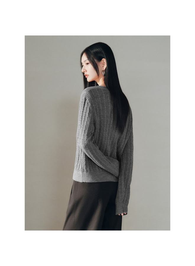 Waxbird Peacebird Women's Knitwear Miu Series Cable Knit Spring Slim Fit Sweater Gray S - Image 2
