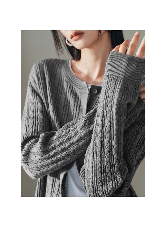 Waxbird Peacebird Women's Knitwear Miu Series Cable Knit Spring Slim Fit Sweater Gray S - Image 4