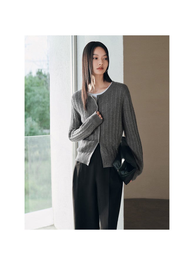 Waxbird Peacebird Women's Knitwear Miu Series Cable Knit Spring Slim Fit Sweater Gray S - Image 3