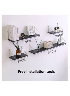 Old_Feller 4-Piece Home Book Shelves Set Floating Shelves for Wall Hanging Wood Shelf Wooden Shelves with Metal Brackets Hanging Shelf Wall Organizers for Home Black Color Free Installation Tool  - Image 2