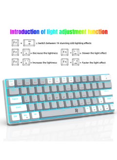 Rock Pow ROCK POW 60% Wired Mechanical Gaming Keyboard 63 keys Ice Blue Backlit Ultra-Compact Mini Keyboard Mini Compact Keyboard for PC/Mac Gamer Typist Easy Carry on Trip Red Switch  - Image 2