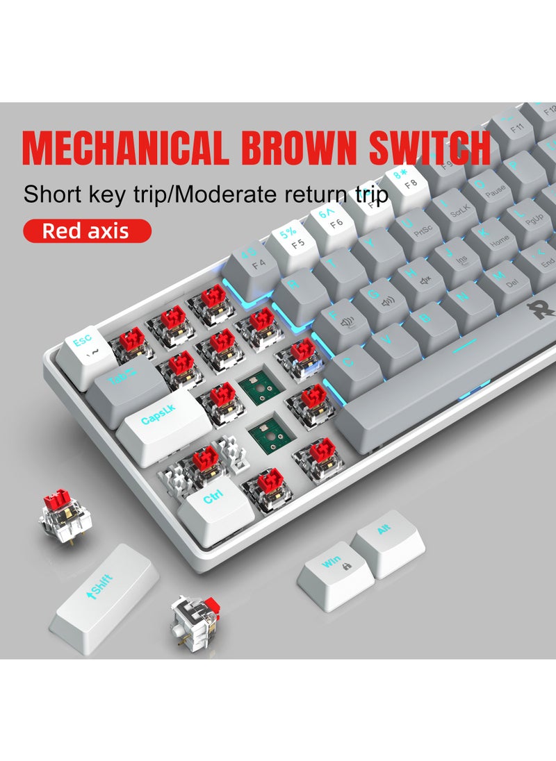 Rock Pow - ROCK POW 60% Wired Mechanical Gaming Keyboard 63 keys Ice Blue Backlit Ultra-Compact Mini Keyboard Mini Compact Keyboard for PC/Mac Gamer Typist Easy Carry on Trip Red Switch - Image 1