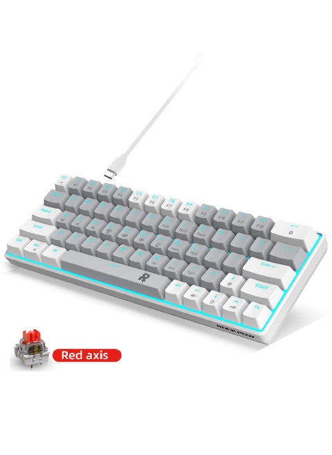 ROCK POW 60% Wired Mechanical Gaming Keyboard 63 keys Ice Blue Backlit Ultra-Compact Mini Keyboard Mini Compact Keyboard for PC/Mac Gamer Typist Easy Carry on Trip Red Switch