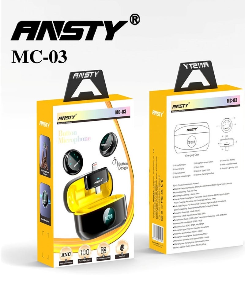 MC-03 Wireless Dual Mic - Digital High Fidelity, USB-C & IP Adapter, with Long-Lasting Battery for Vlogging & Interviews