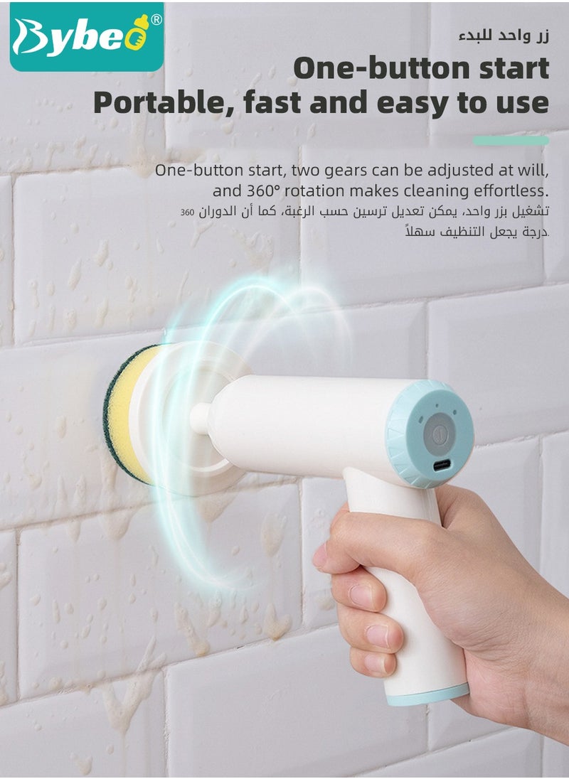 Bybeo - 7-in-1 Electric Cleaning Brush Set, Dish Brushes, USB Rechargeable Bottle Cleaner Set with 7 Different Brush Heads for Travel and Home Use with 360° Swivel Cleaning Head and Large Capacity Battery - Image 1