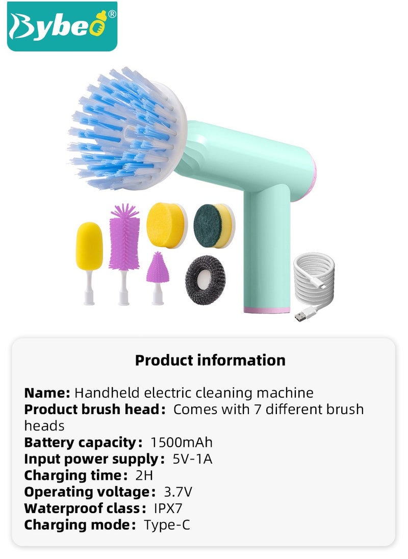 Bybeo - 7-in-1 Electric Cleaning Brush Set, Dish Brushes, USB Rechargeable Bottle Cleaner Set with 7 Different Brush Heads for Travel and Home Use with 360° Swivel Cleaning Head and Large Capacity Battery - Image 1