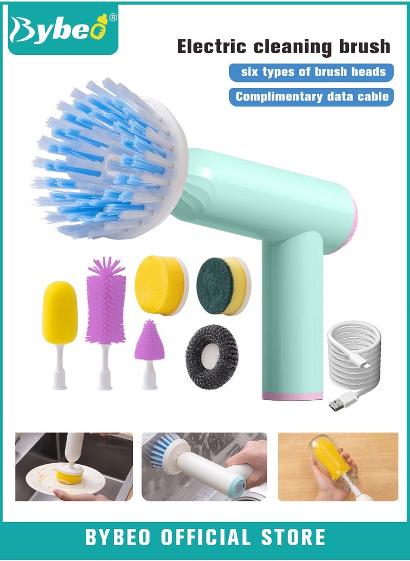 Bybeo - 7-in-1 Electric Cleaning Brush Set, Dish Brushes, USB Rechargeable Bottle Cleaner Set with 7 Different Brush Heads for Travel and Home Use with 360° Swivel Cleaning Head and Large Capacity Battery - Image 1