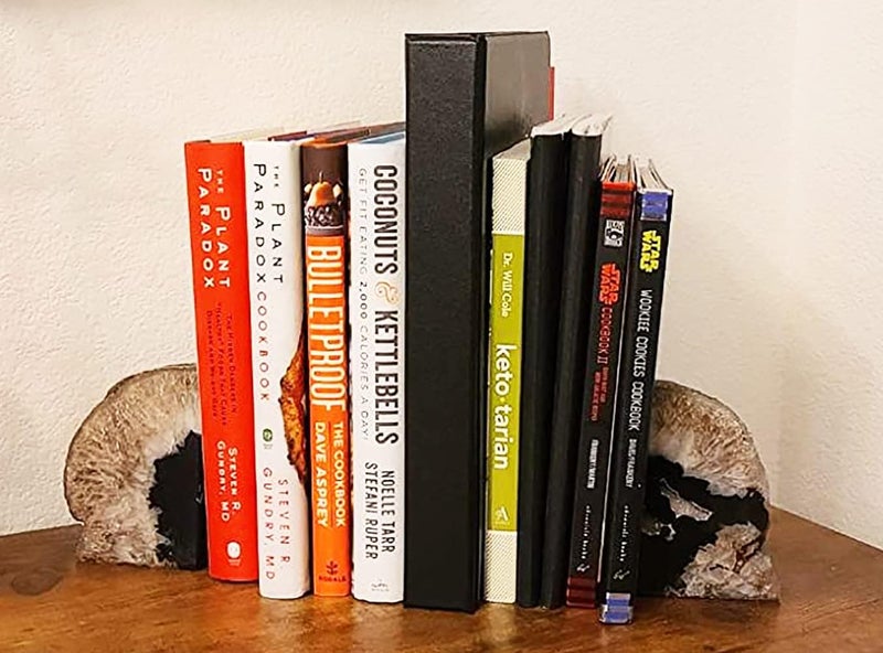 AMOYSTONE Agate Bookends Black Geode Book Ends Heavy Duty Bookend Holder Decorative with Rubber Bumpers Small(1 Pair, 2-3 LBS) - Image 3