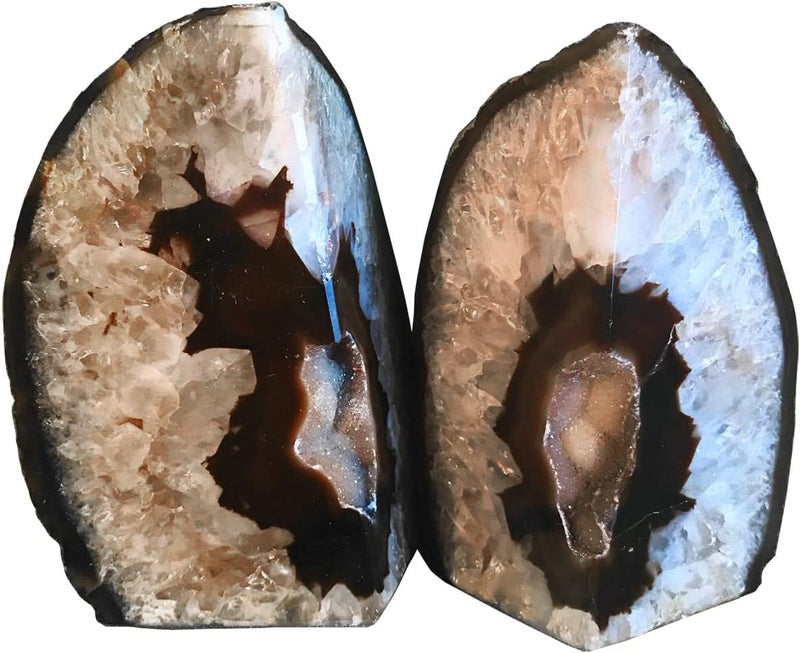 AMOYSTONE Agate Bookends Black Geode Book Ends Heavy Duty Bookend Holder Decorative with Rubber Bumpers Small(1 Pair, 2-3 LBS) - Image 2