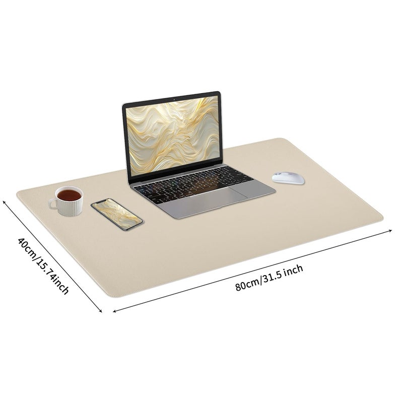 Bloss Beige Desk Mat with Stitched Edges, 31.5"Ã—15.7" Keyboard Pad, Non-Slip Desk Protector Mat, Leather Desk Blotter, Waterproof Desk Pad for Office Home Decor - Image 3