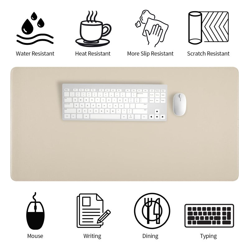 Bloss Beige Desk Mat with Stitched Edges, 31.5"Ã—15.7" Keyboard Pad, Non-Slip Desk Protector Mat, Leather Desk Blotter, Waterproof Desk Pad for Office Home Decor - Image 4