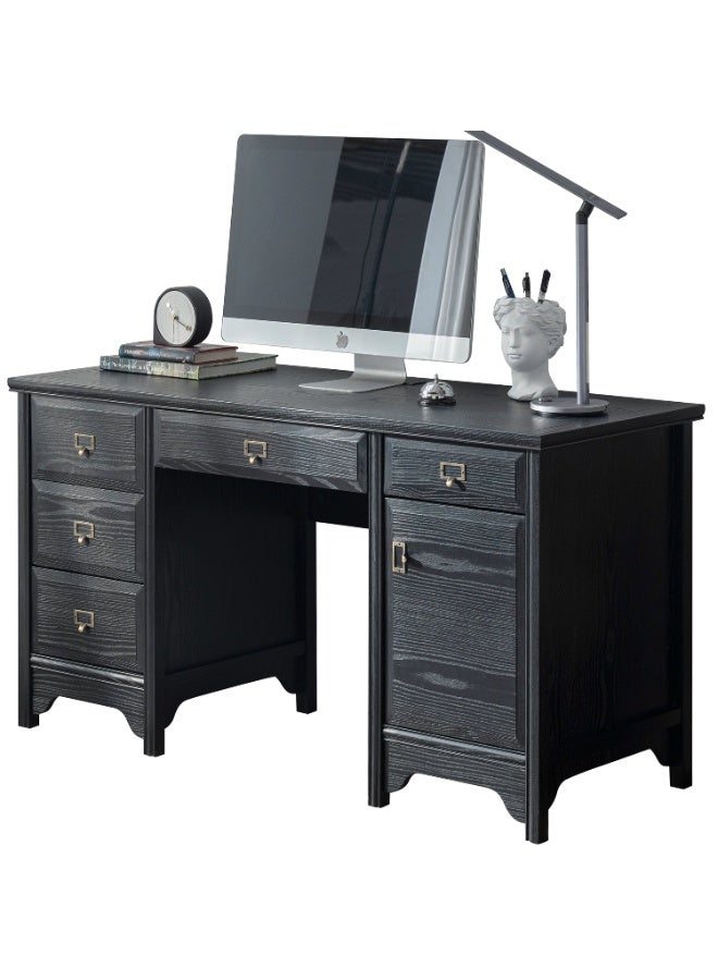 DOOHWAN 55" Solid Wood Executive Desk, Farmhouse Office Computer Desk with 5 Drawers & Storage Cabinet, Wooden Writing Table for Home Office Study Bedroom - Image 3