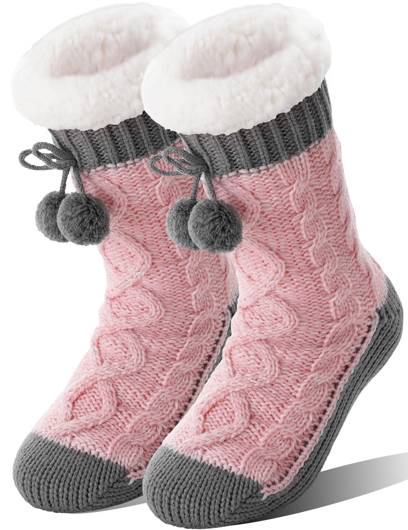 Welwoos Womens Slipper Fuzzy Socks Fluffy Winter Thermal Warm Thick Cozy Plush Non Slip Grips Christmas Socks Stocking Stuffers for Women White Elephant Valentines Mothers Day Gifts for Mom(Grey Pink) - Image 1